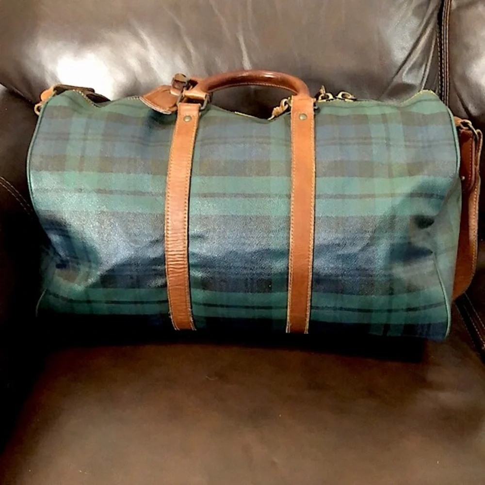 RALPH LAUREN Black Watch Plaid Speedy Boston Travel Vacation Camp Shoulder Bag